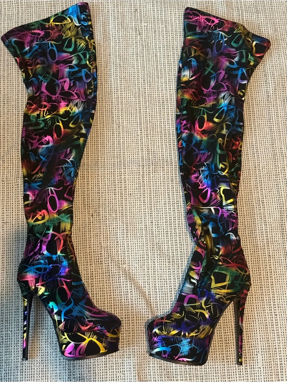 Women's Multicolor Over-the-Knee Platform Stiletto Boots